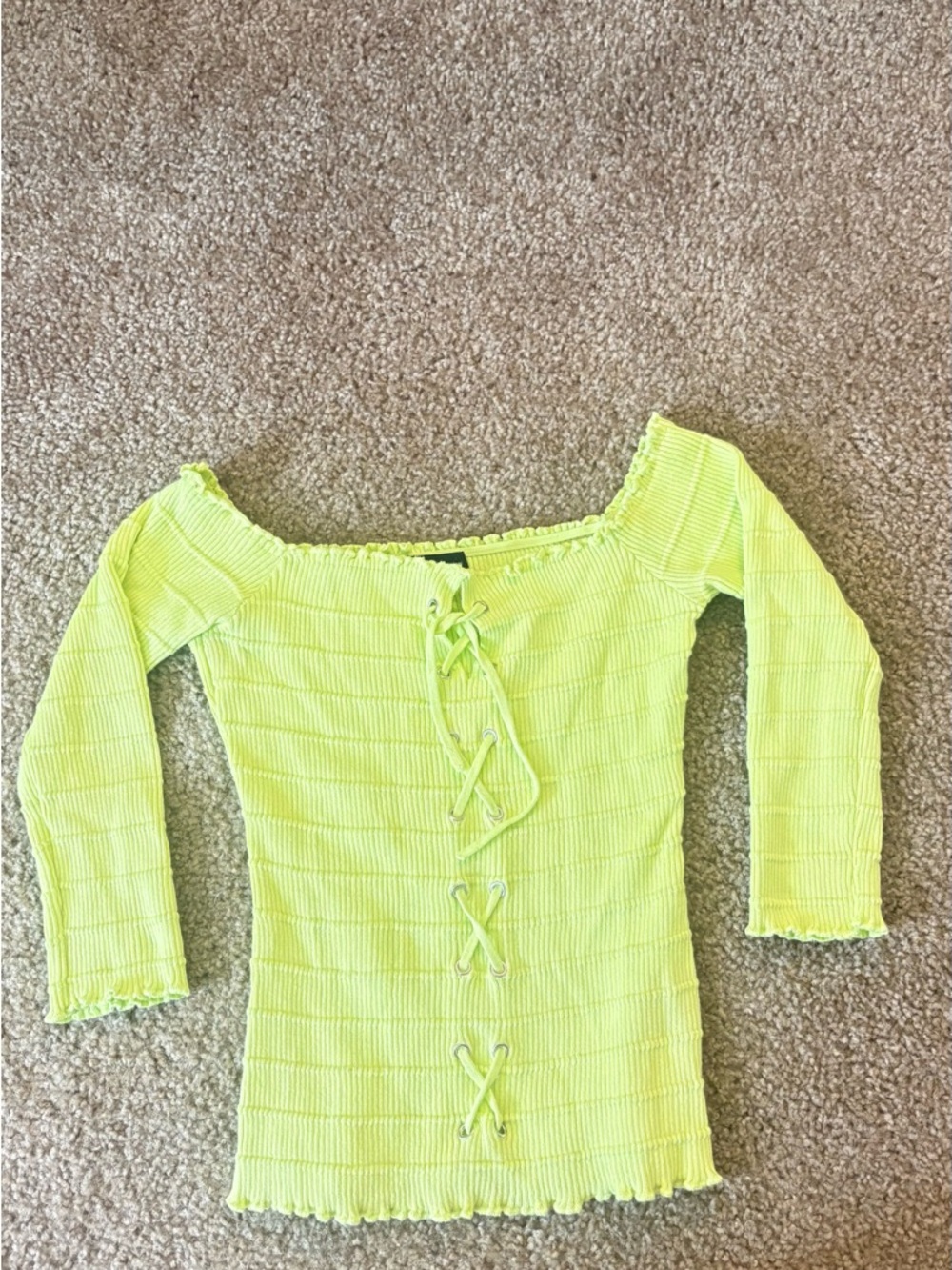 Ambiance Neon Lime Lace-Up Ribbed Long Sleeve Top